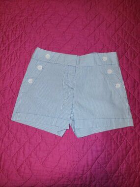 LOFT White and Blue Striped Shorts